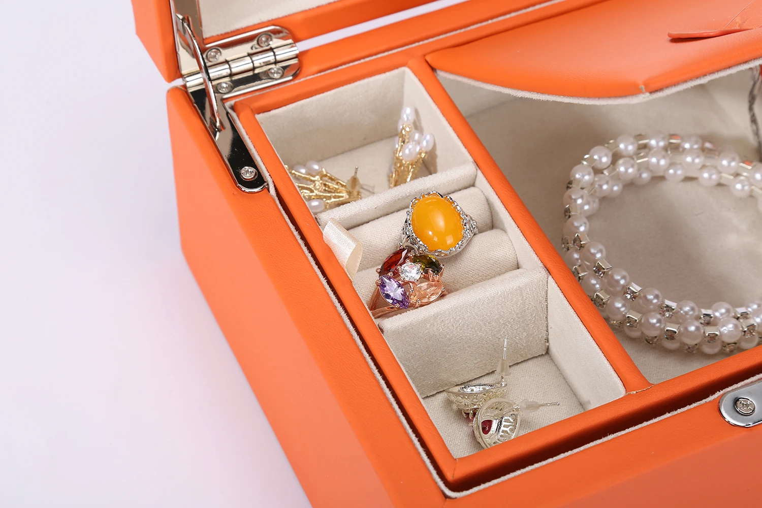 High-End Large Capacity Microfiber Jewelry Box Custom logo Ring Earrings Jewelry Storage Box with Mirror Jewellery Box Packing