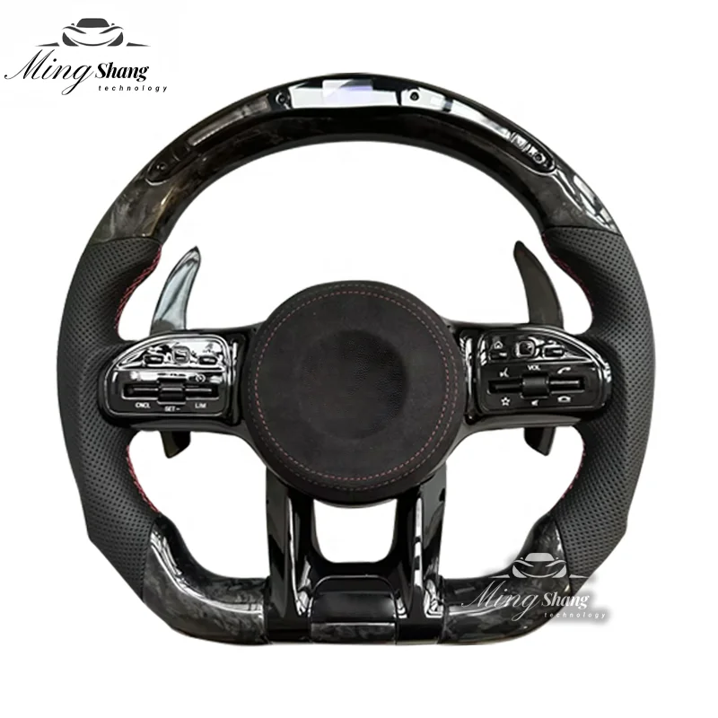 Black  heated carbon fiber forged LED Steering Wheel  fit  for  Mercedes-benz G63 C43 C63 W221 S63 AMG GLC GLA  GLS  GLK GLE  R