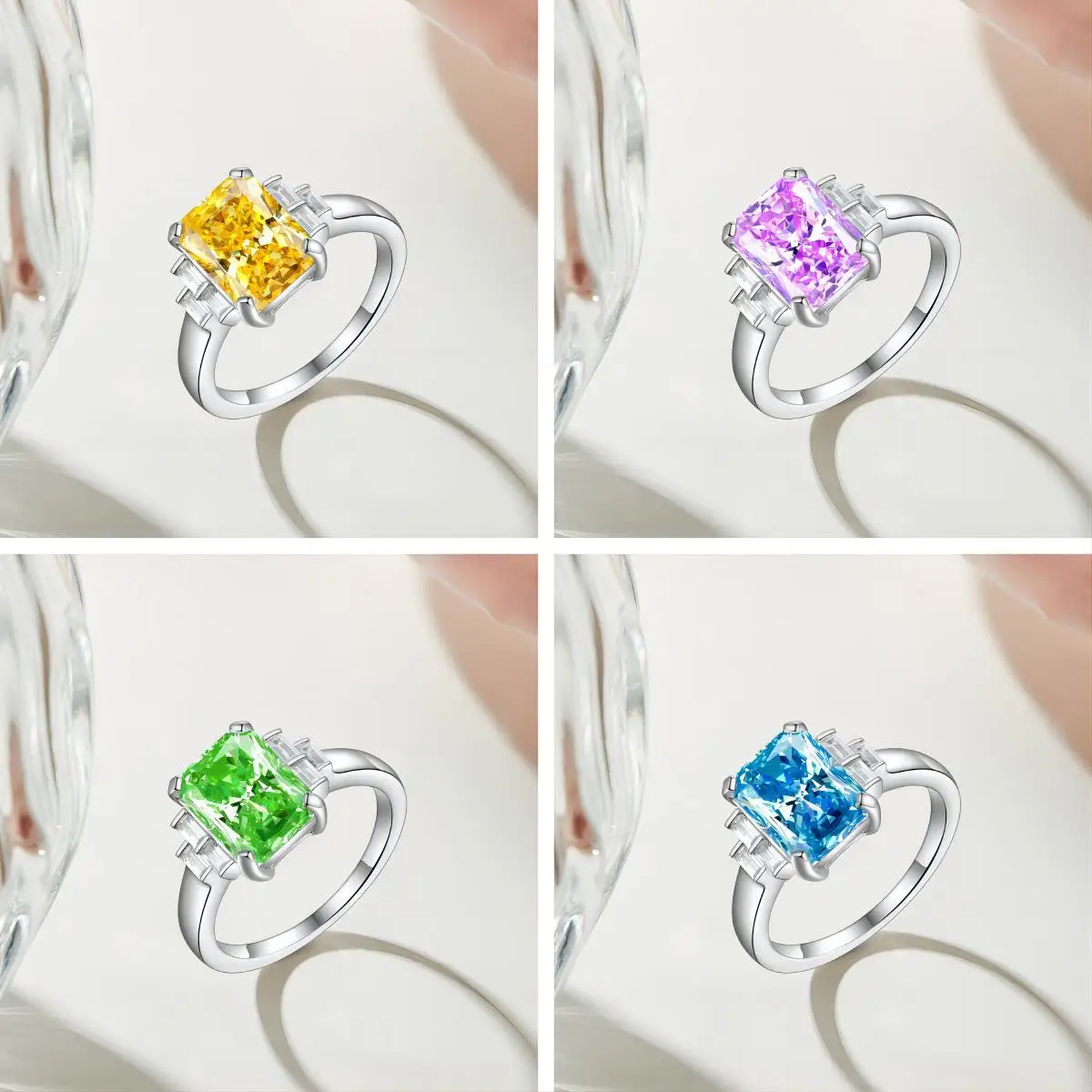 Fashion S925 Silver Birthday Party Wedding Ring Baguette Band Shiny Cut Diamond Zirconia 925 SIlver Women Rings