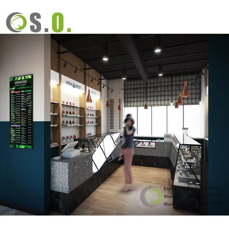 Cigarette Store Cabinet Custom Wooden Tobacco Shop Glass Display Showcase Retail Store Custom Glass Smoke Shop Cabinet