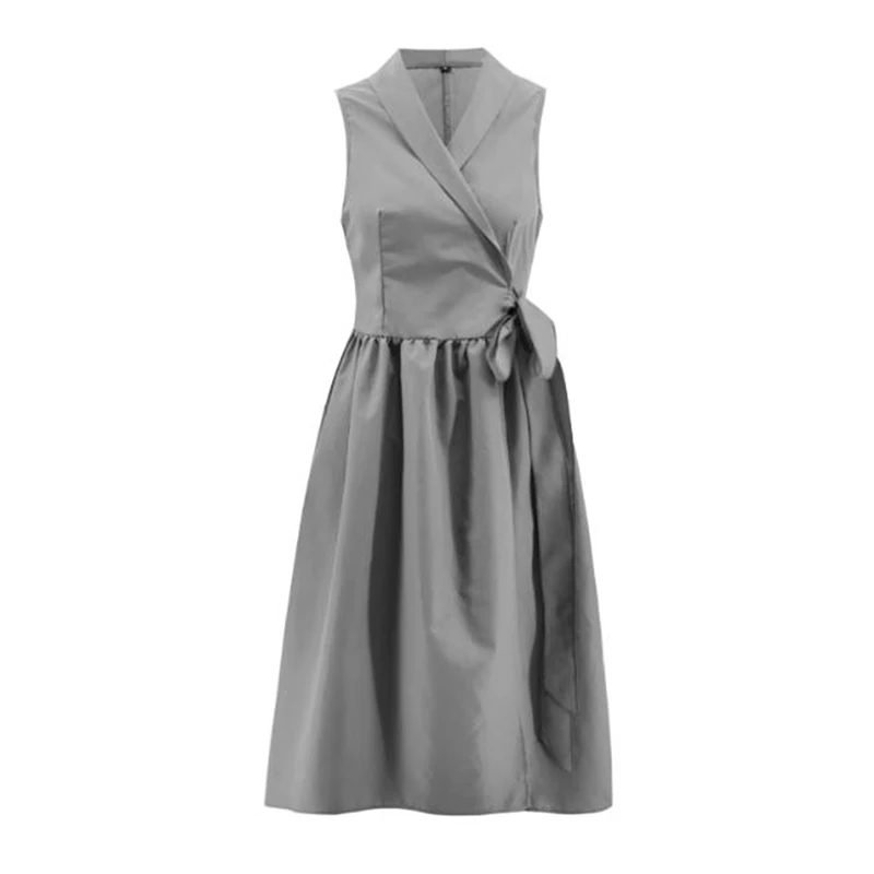 New hot manufacturers direct fashion design   V Neck Sleeveless Office Dresses For Ladies Solid Color Elegant Ruffles Dress