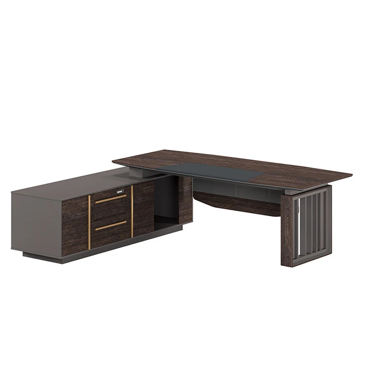 Foshan manufacturer heat resistant walnut MDF L type vip executive office desk table