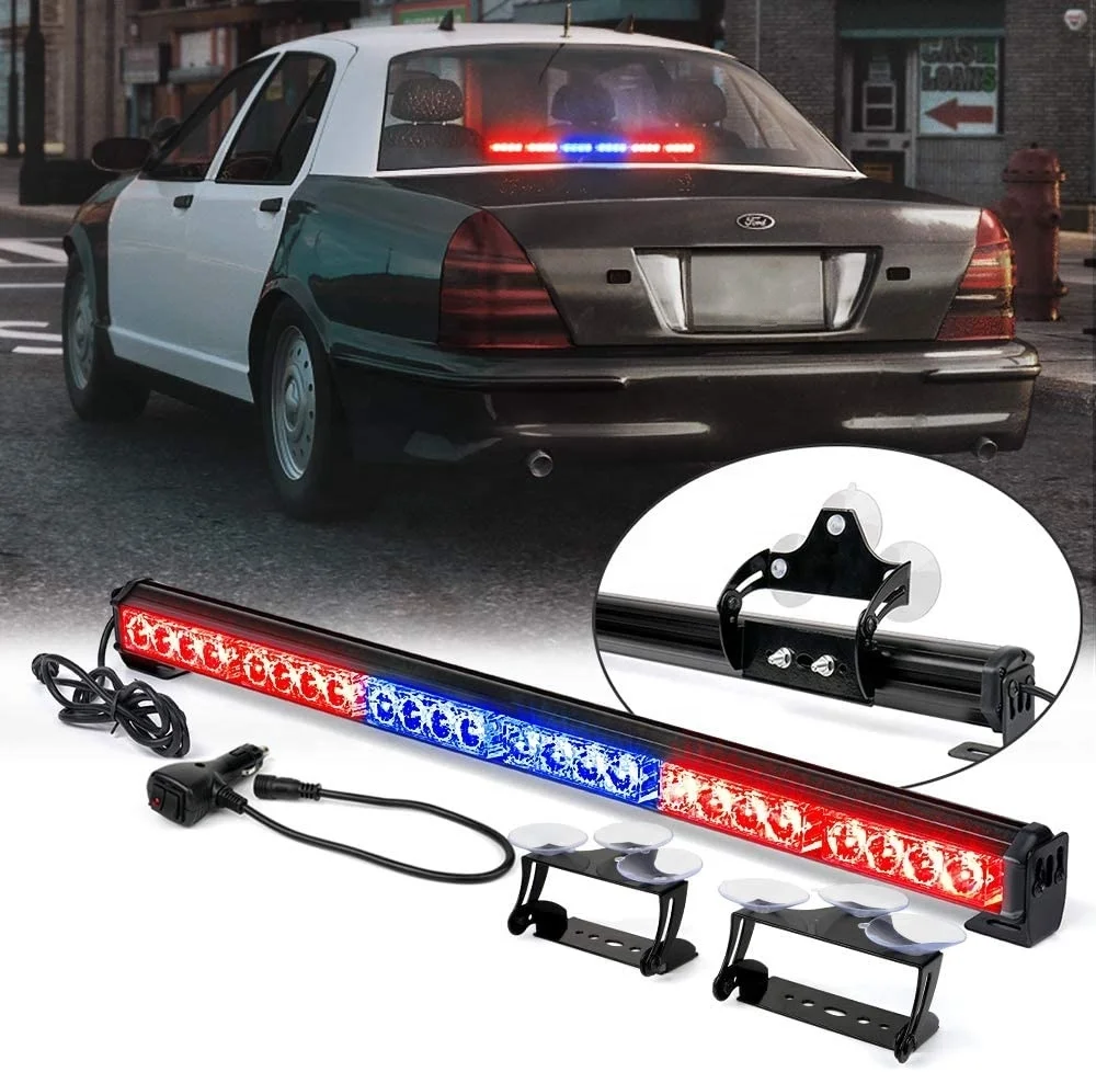 
12v Red Blue 24 LED Warning Emergency Strobe Lights 27 inch Strobe Flash Traffic Advisor Police Light bar for Vehicles Truck Car 
