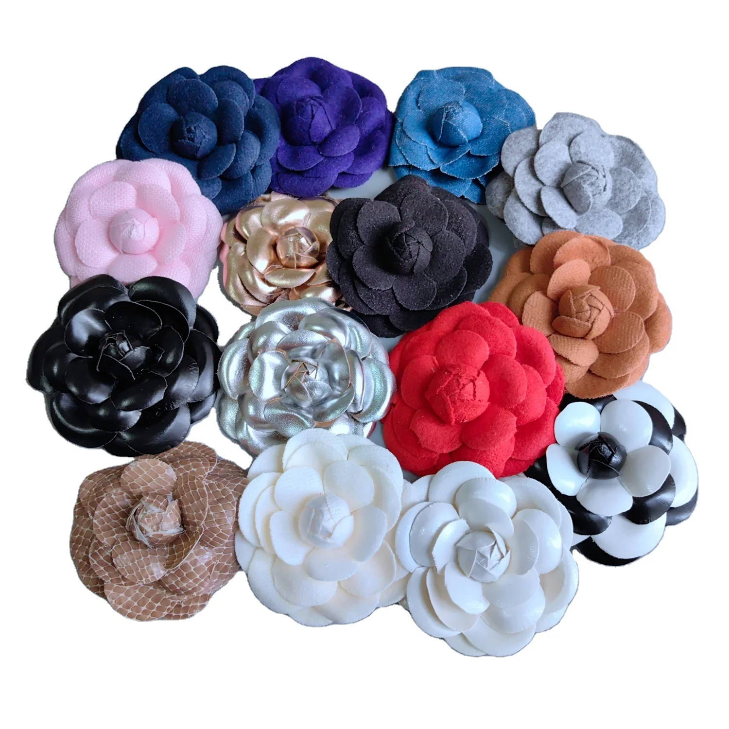 8cm PU gold silver fabric flower clothes accessory hair clip corsage brooch for dress and handbags