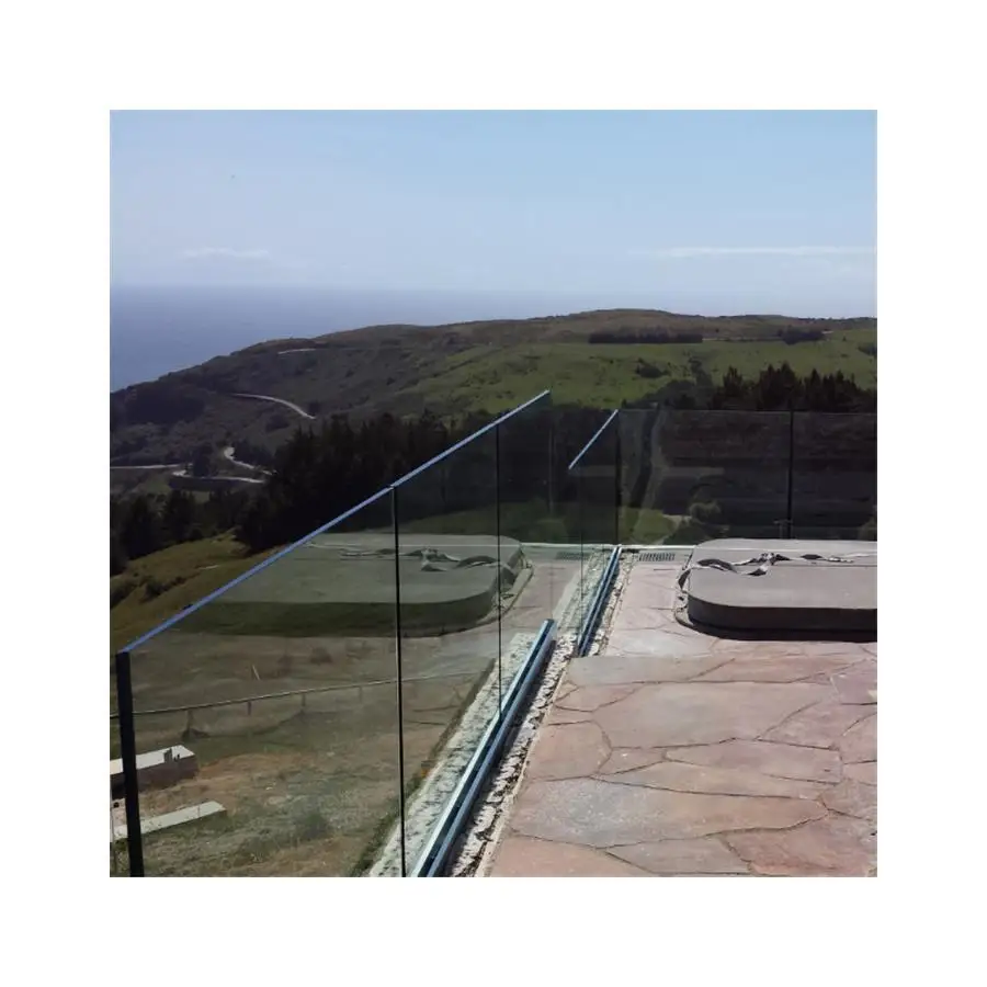 Prima led glass railing with led light strip aluminum u channel profile outdoor balcony stair deck frameless glass baluster