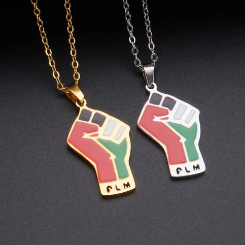 customized Personalized logo stainless steel enamel Fist pendant necklace