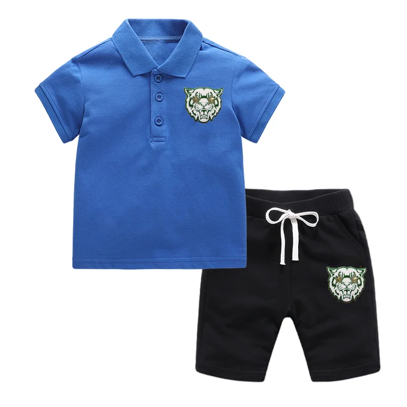 Customized Design 2024 Summer Boys Clothing Set Solid Polo T-shirts Shorts Casual Children Clothing Set