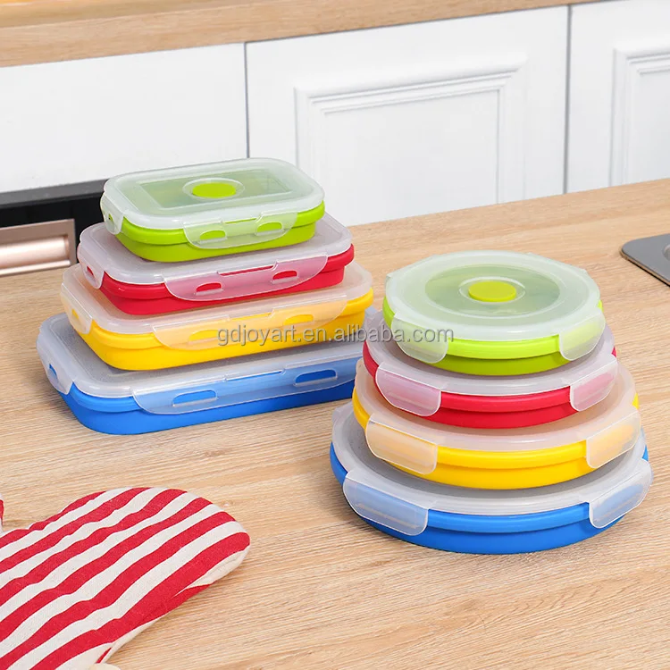 New Design Collapsible Silicone Crisper Microwave Oven Dishwasher Freezer Safe  Food Storage Containers With Lids