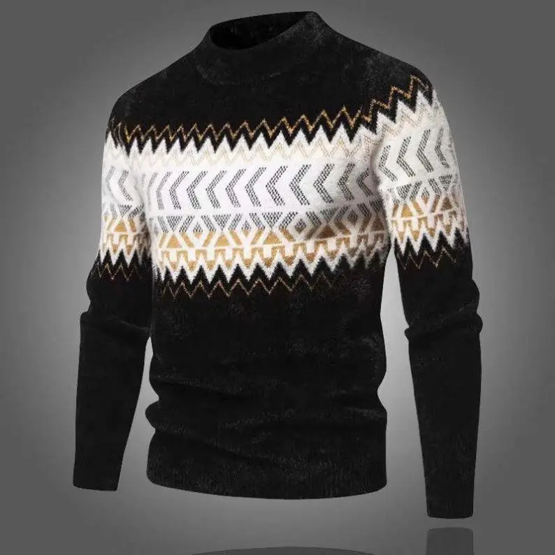 Winter Custom Logo Oem Jacquard Knitwear Men Clothes Crew Neck Cotton Men Pullover Sweater