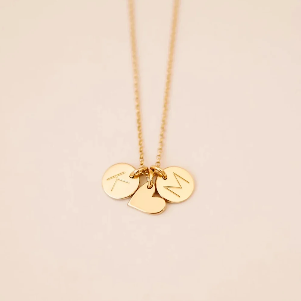 18k Gold Plated Initial Letter Necklace Personalized Heart Coin Disc Engrave A-Z Alphabet Necklace Women Stainless Steel Jewelry