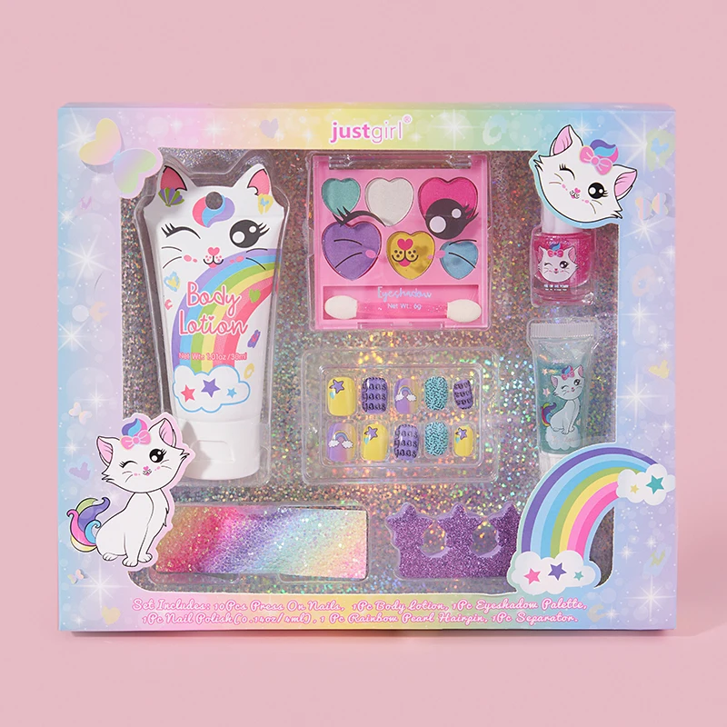 New Design Lovely Girl Beauty Pretend Non Toxic Cute Kitty Cosmetic Set Private Label Kids Makeup Toy Kit for Girls