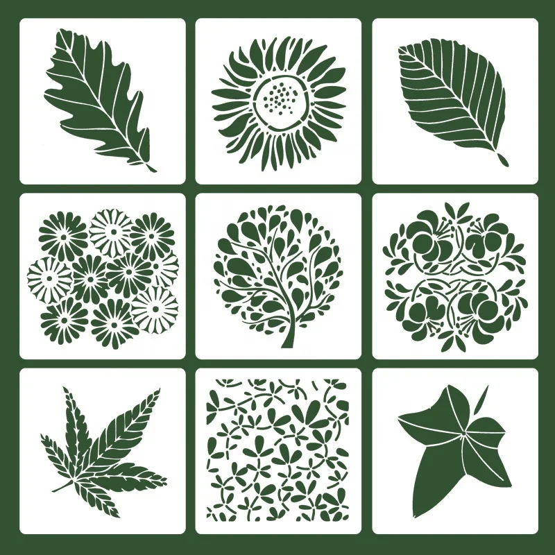 Factory direct selling pet milky white translucent leaf stencil set painting template