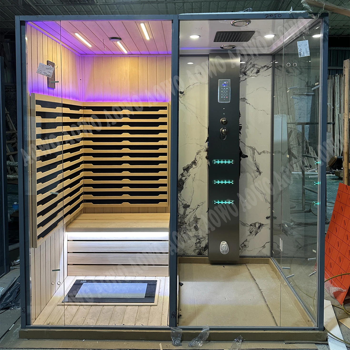 walk in Turkish salt bath spa hamman shower massage music club sauna panoramica a legna esterno 8 10 persone outdoor sauna
