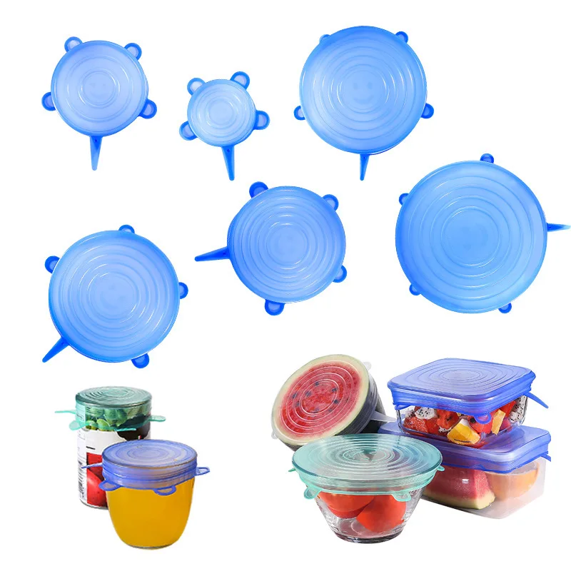 Stocked Reusable Stretch Silicone Lids 6pcs Set Extendable Flexible Food Silicone Cover Lids