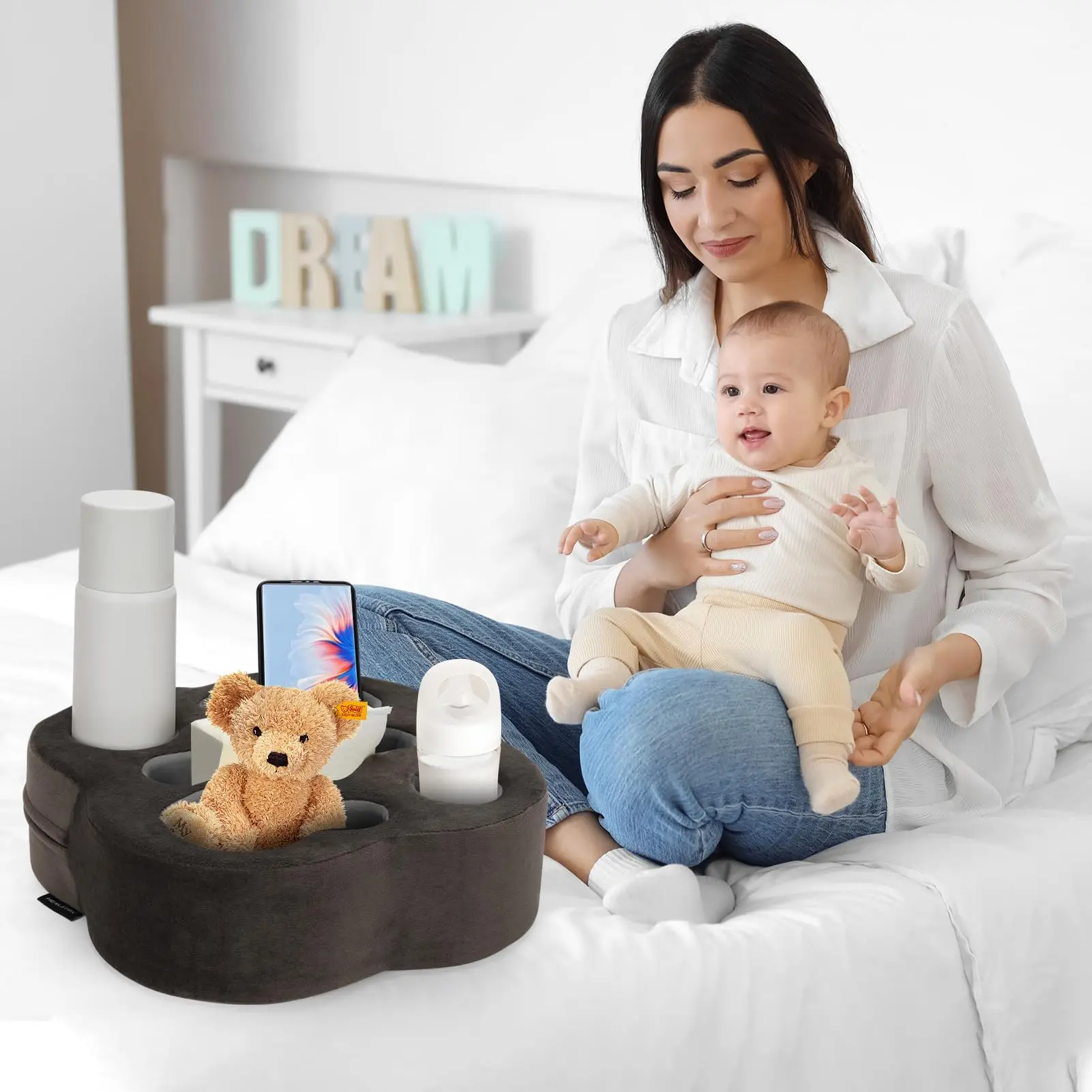 Sofa Organizer Caddy Bed Refreshment Tray for Drinks Couch Cup Holder Pillow