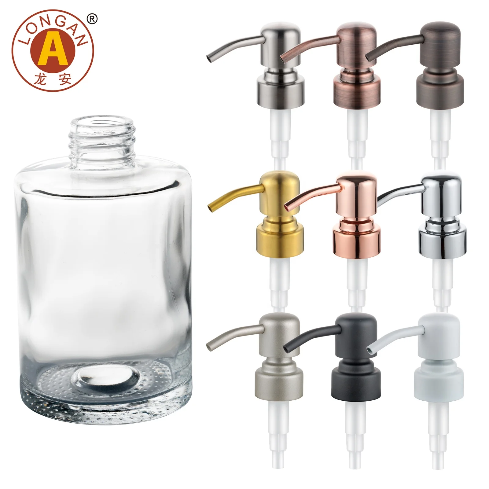 Stainless steel hand soap pump for bottle 28/400 brush or polished silver surface