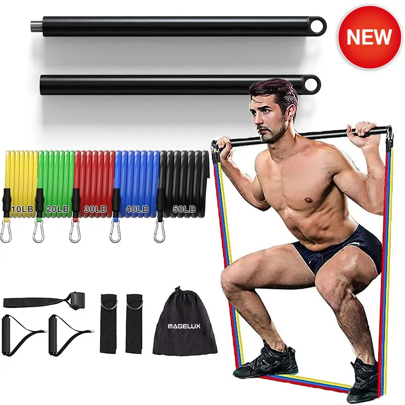 Wholesale Tpe Gym Pilates Bar Kit With Adjustable Fitness Band Handles Resist Latex Tube Custom Logo Resistance Bands Set