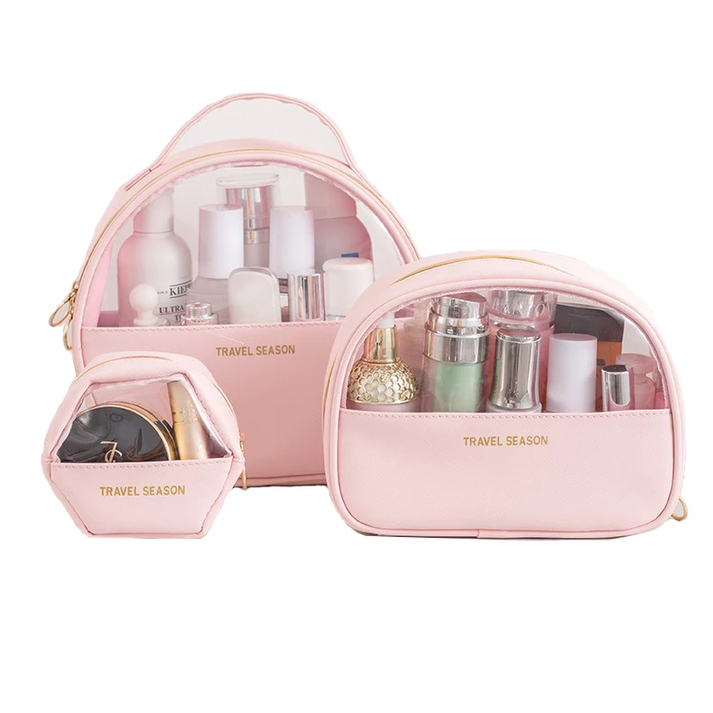 Pink cosmetic organizer makeup bag transparent pvc tpu makeup bag travel women clear cosmetic bag