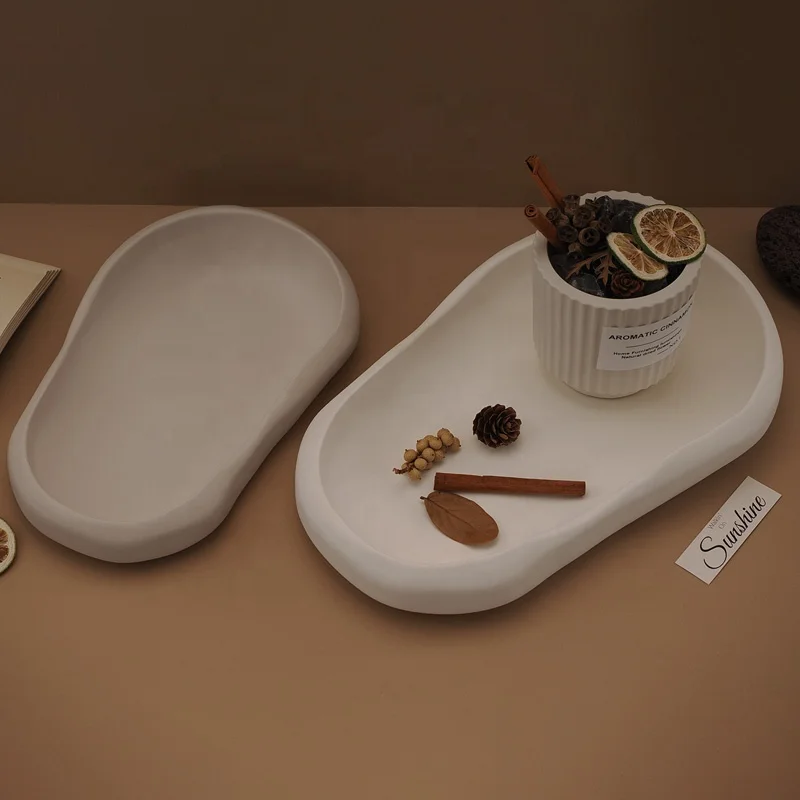 CARATTE Irregular Oval Pallet Tray Concrete Silicone Mold Jewelry Storage Dish Epoxy Resin Mold for Cement Jesmonite