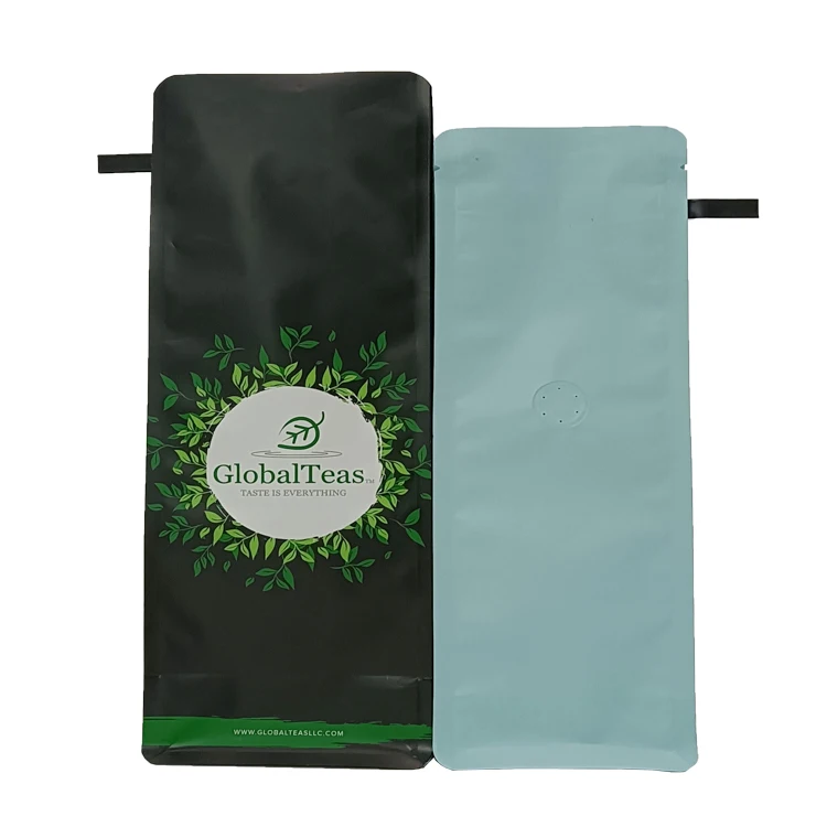 Custom Printed Flat Bottom Compostable Stand up Pouch Premium Kraft Paper Coffee Bags Laminated Material With One-way Valve
