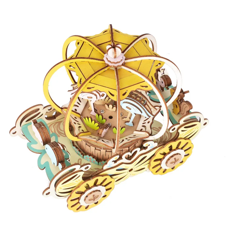 Direct Sales Color Box Cross-border Music box Pumpkin Car Children DIY Wooden Jigsaw Puzzle