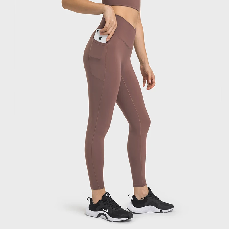 High Quality Fabric Nylon Spandex High Waist Yoga Leggings Workout Running Fitness Wear Peach Hip Gym Tight Pants For Women