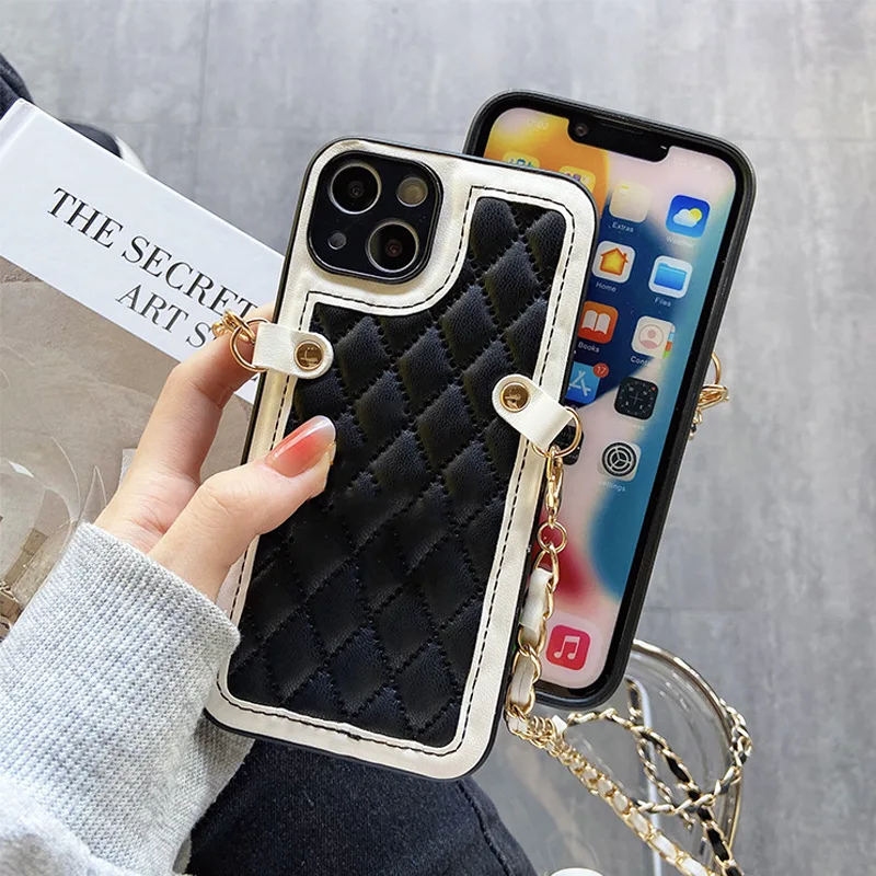 Luxury design mobile wallet phone case bags for iphone15 14 13 pro max wallet pouch leather phone case with strap