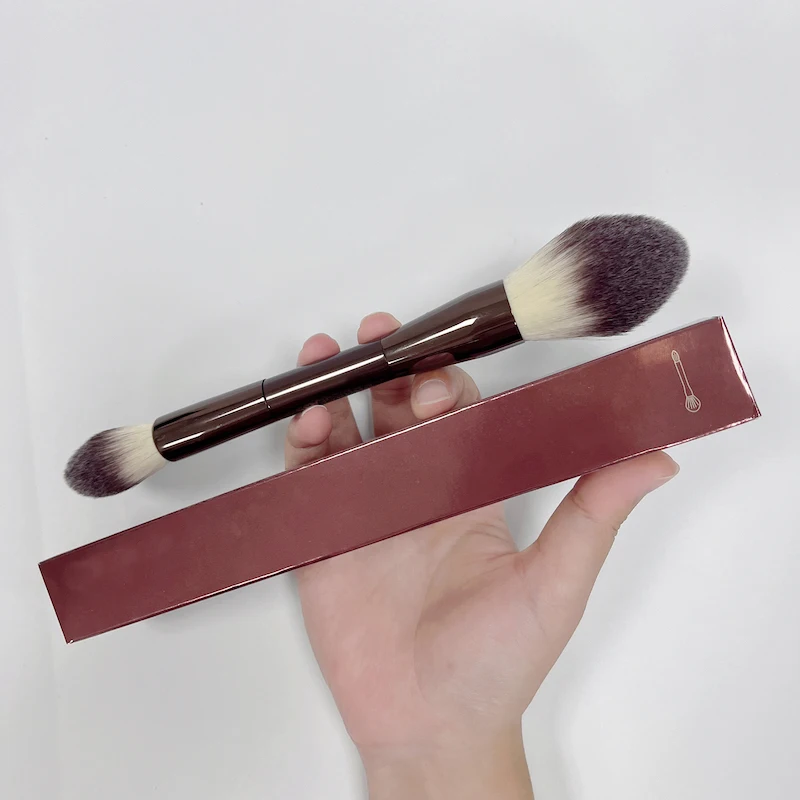 Double Ended Custom Makeup Brush Vegan Liquid Foundation Powder Blush Eye Makeup Private Label Brown Makeup Brush