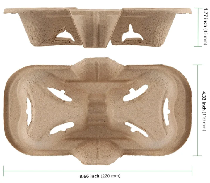2 Cup Carrier Tray Disposable Coffee Cup Holder Tray Drink Holder Biodegradable Drink Carrier