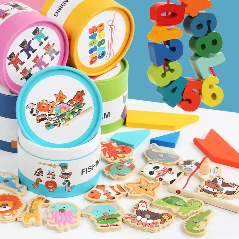 Деревянная игрушка-ведро, пазл для раннего образования, игрушка для рыбалки, медведь, наряжаться, бисерная игра, подарок для детей