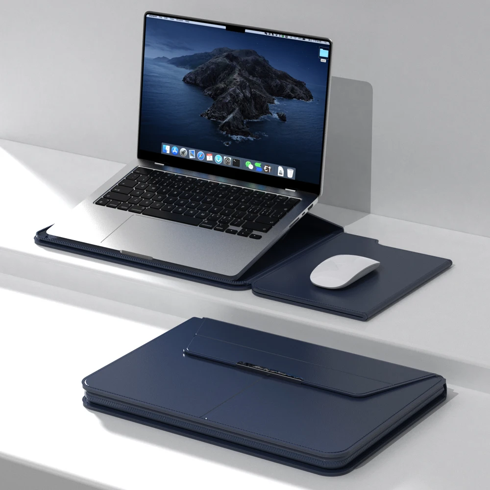 2025 Лидер продаж новая кожаная сумка для ноутбука Macbook с портативным ковриком мыши и стойкой подставкой использования на ходу
