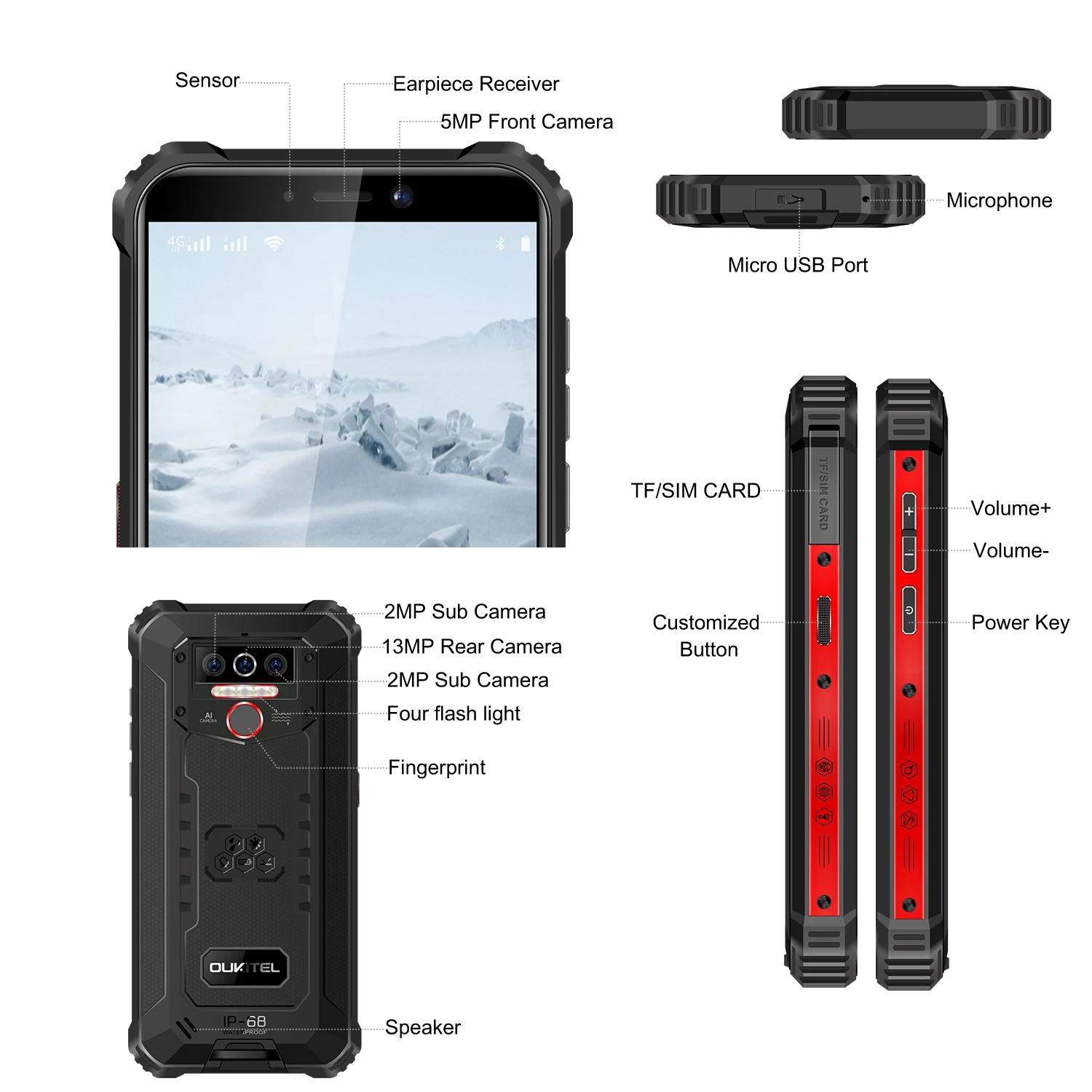 OUKITEL WP5 5 '8000 мА/ч IP68 водонепроницаемый сумка для мобильного телефона 4 Гб оперативной памяти 32 встроенной Quad Core тройные камеры Android 9 0 мобильный телефон