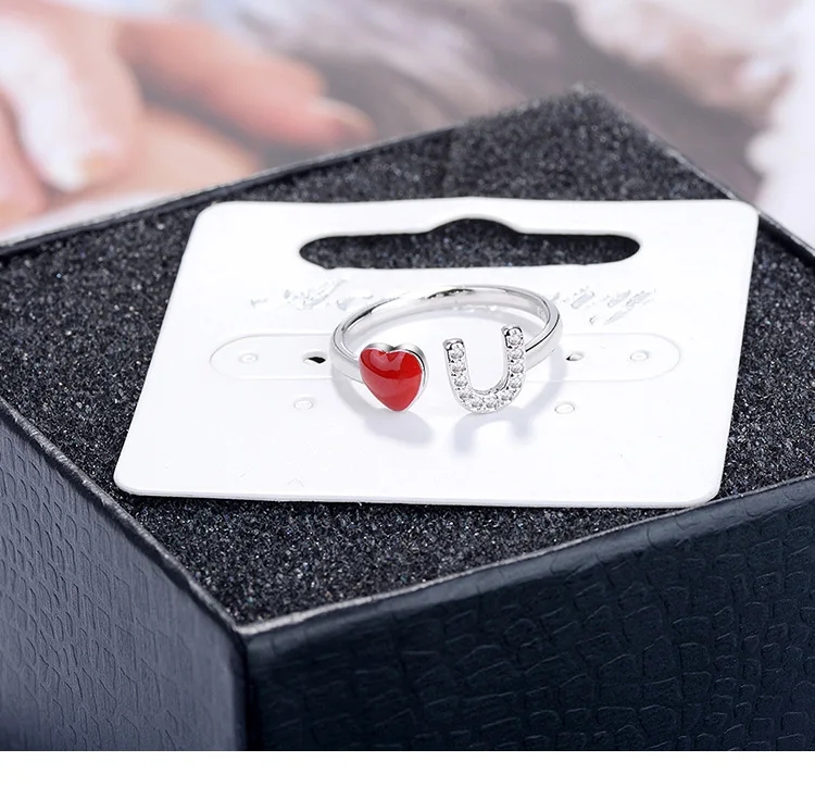 
Diamond Love you Ring heart adjustable ring 