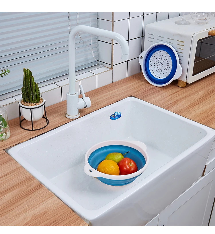 collapsible vegetable fruit strainer Washing Basket Hangable Collapsible Drainer With Handle Colander  plastic folding colander