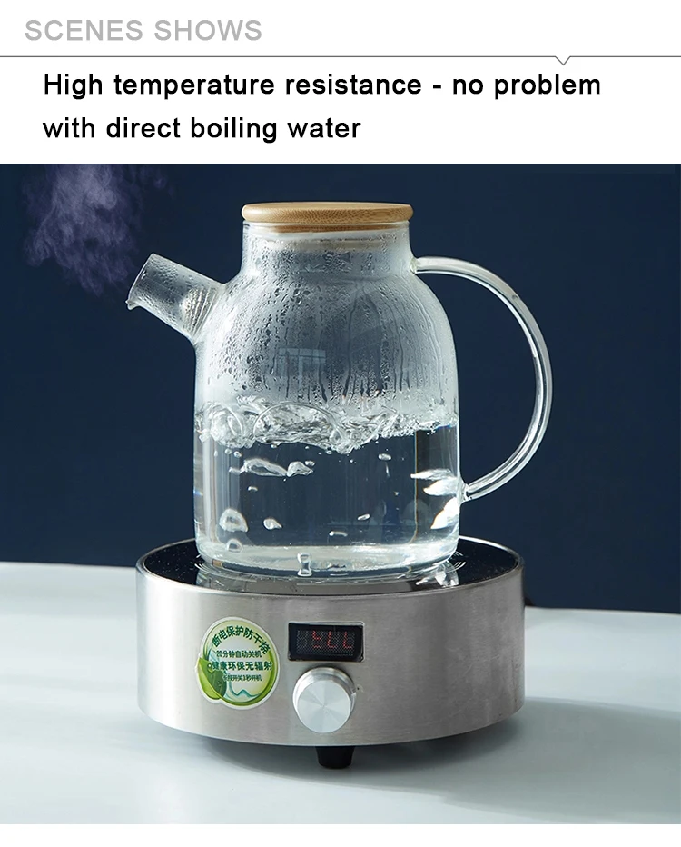 Wholesale High Quality Household 1000ml 1600ml Heat resistant glass teapot With Wood Lid