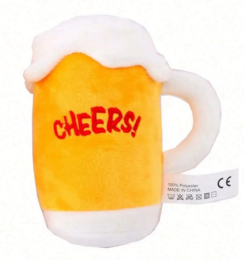BEEJAY Simulation beer mug beer bottle squeaking sounding plush stuffed pet toy