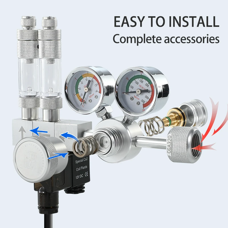 WYIN ZRDR K303C Aquarium CO2 Regulators With Check Valve Bubble Counter Magnetic Solenoid Valve
