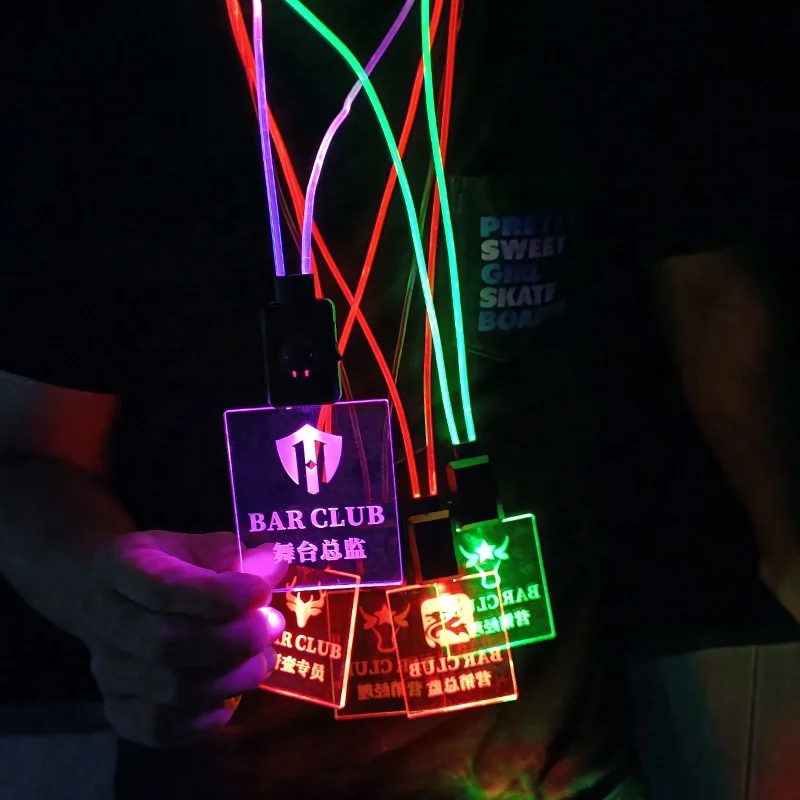 USB Rechargeable Flashing ID Badge Neck Necklace Lanyards Acrylic LED Luminous Badge Lanyards