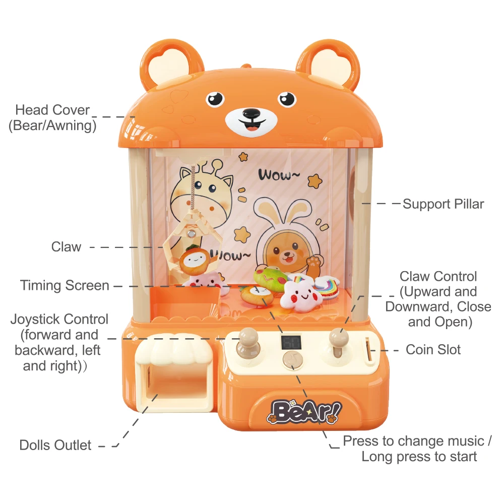 Indoor electronic coin operated play games doll catching machine mini super crane claw machine toy for kids