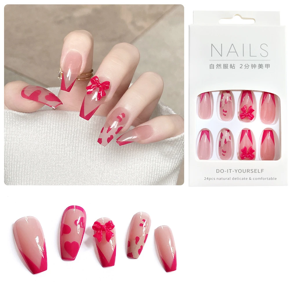 Wholesale Bulk Nude Color French Tip Ballerina Press On Nails Artificial Fingernails With Gule Kits