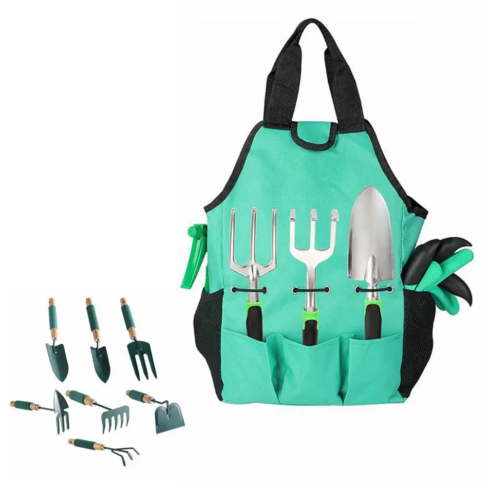 Hot Sale Plastic Handle 10 Piece Green Heavy Duty Aluminum Alloy  Garden Tools  With Bag Canvas