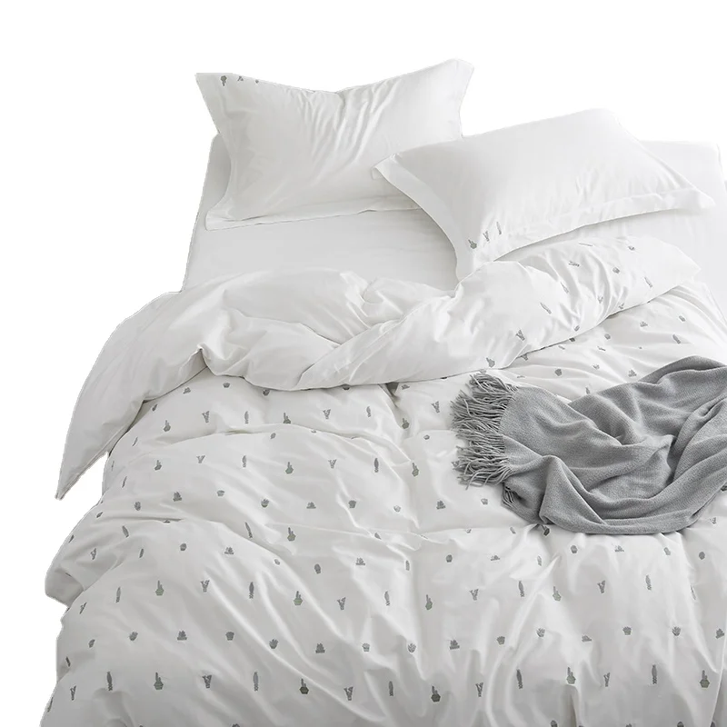 Wholesale 200TC Luxury 100% Cotton White Comforter Duvet Cover Floral Bedding Set Bed Linen 4 Piece