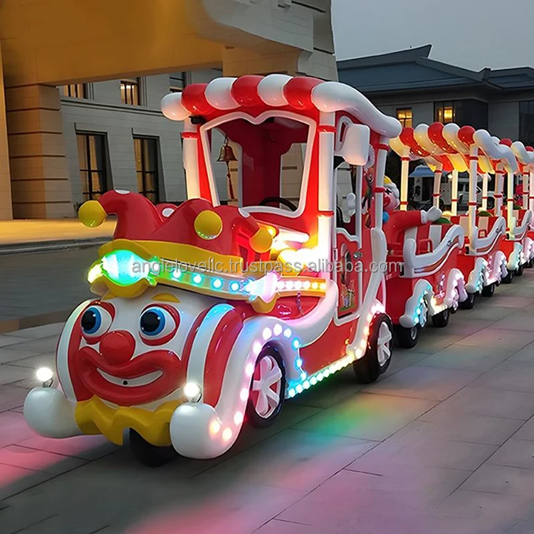 Customized Sightseeing Electric Train Playground Attraction Clown Trackless Tourist Train For Kids