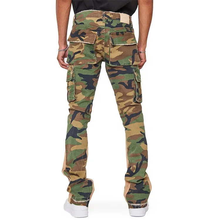 Manufacturer Sale Casual Camo Denim cargo Pants Camouflage Colored Cargo Pocket Jeans  Custom Stacked Jeans