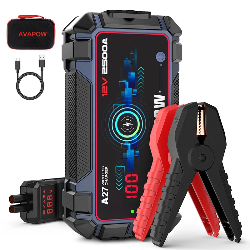 Fast delivery AVAPOW  A27   car jump starter  wireless charging phone  car powerbank OEM 16000mAh  LCD screen booster starter