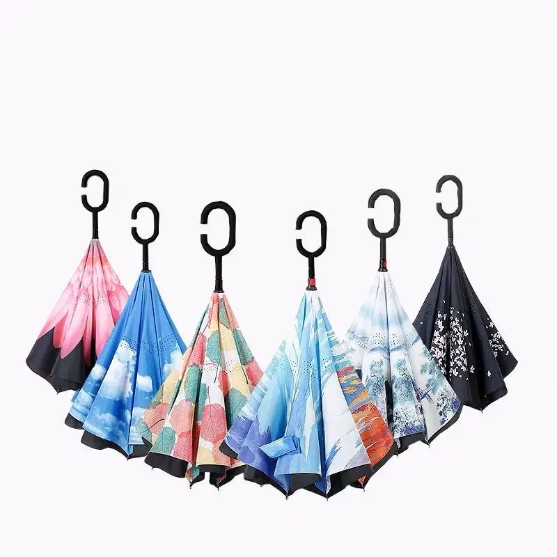 Wholesale custom  reverse invert umbrella double layer for keep out wind and rain