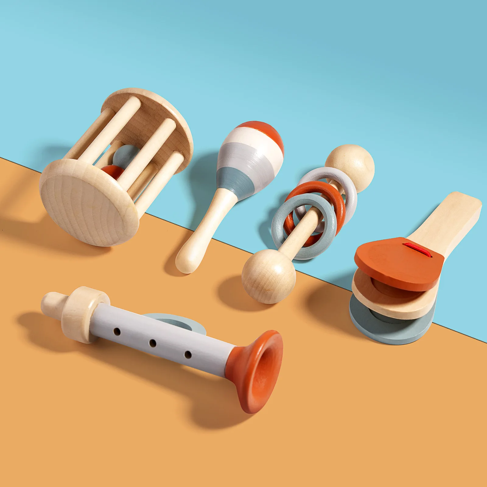 Factory Price Hand Grasping Bell Rattle Musical Instrument Educational Toy Infant Soothing Bed Bell Baby Wooden Toy