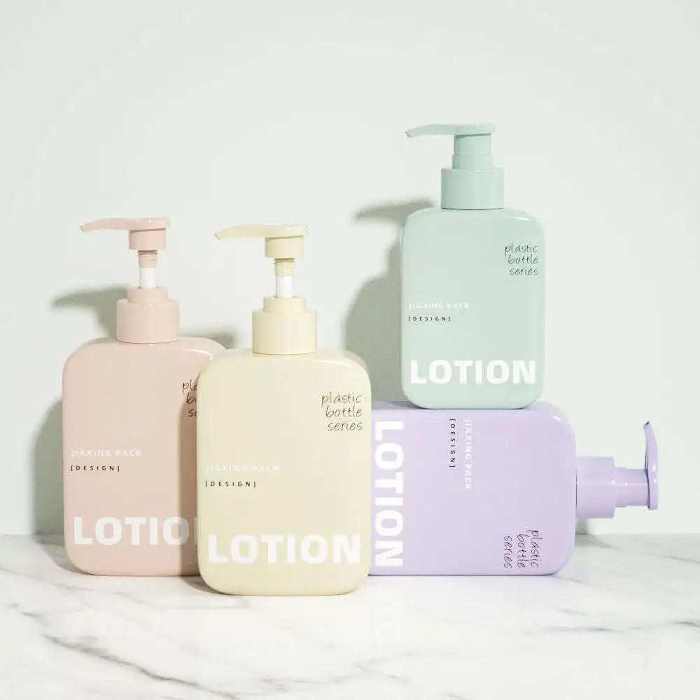 Plastic Cosmetic Packaging Bottle for Shampoo Flat Shape Cosmetic Lotion Foam Pump Plastic Bottle 300ml