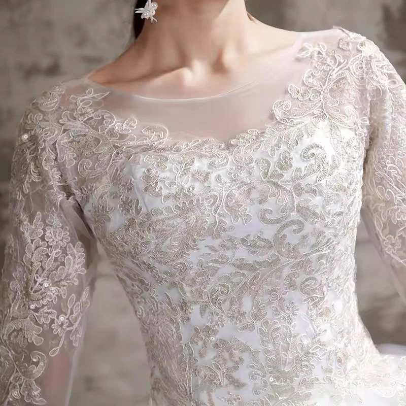 Элегантное свадебное платье Новое для женщин 2023 кружевное вышитое с длинным рукавом длинное