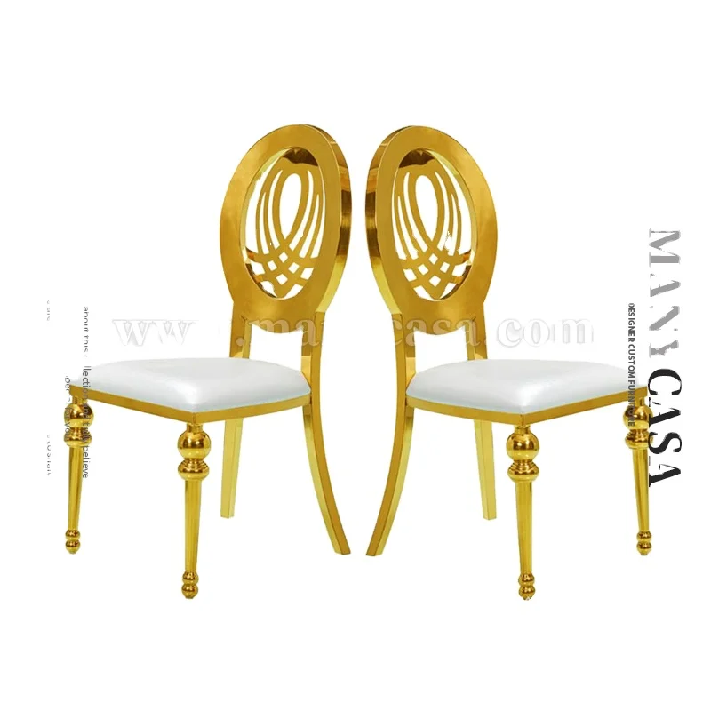 Light luxury stainless steel dining chair modern simple metal round back chair hotel wedding restaurant chair factory wholesale